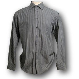 Calvin Klein Men's Large (16.5" 34/35) Grey Striped Slim Long Sleeve Dress Shirt